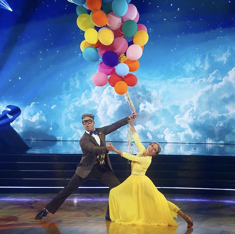 Star Jeannie Mai and pro partner Brandon dance a Viennese Waltz to “Married Life” from Up during Disney Night on the Sept. 28 episode of Dancing With the Stars.