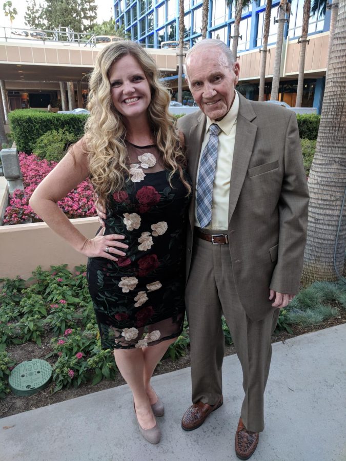 Kara Dietz (left) and her father (right) take a picture at the 2018 Teacher of the Year ceremony at the Disneyland Hotel. Before his passing, Dietzs father was able to attend his daughters award ceremony after being a key motivator for her career. 