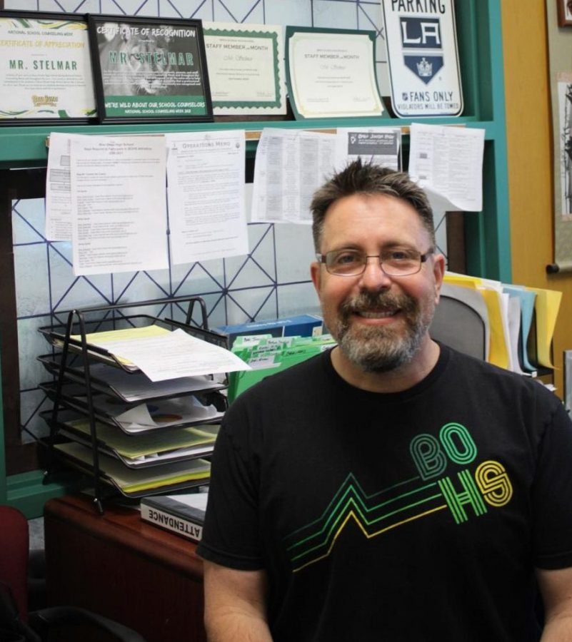 Robert Stelmar, counselor, in his office. Stelmar was named K-12 School Counselor of the Year by the Orange County Department of Education on Feb. 1.