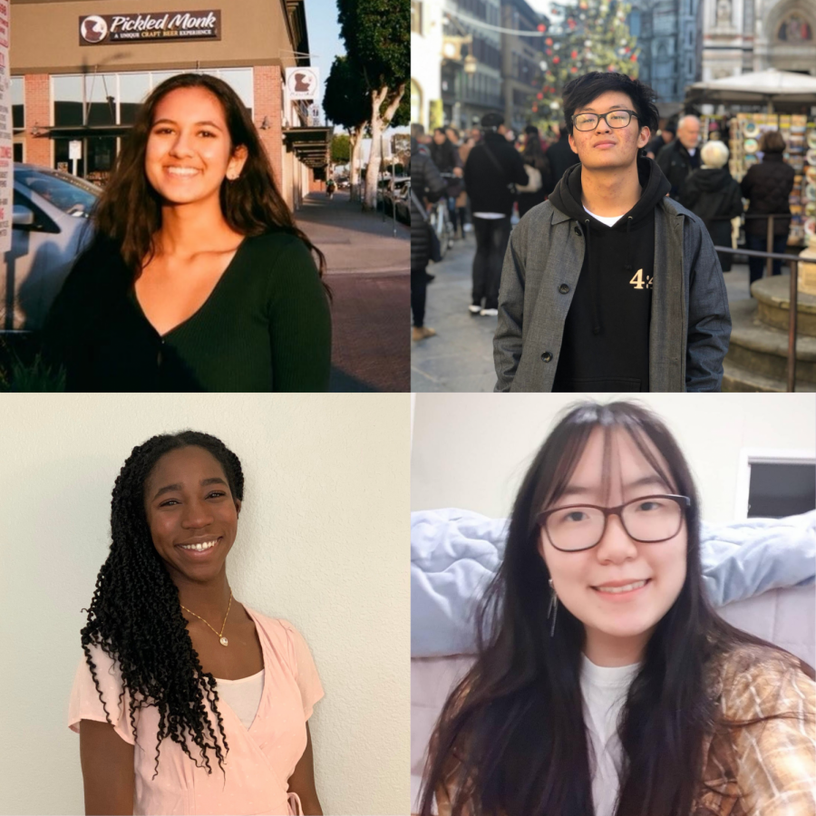 (clockwise from top right) Seniors Joshua Yoon, Rebecca Park, Sophia Akinboro, and Keya Panchal advance as finalists standing in the National Merit Scholarship Program. Finalists will potentially be selected to receive $2,500 dedicated to college funds.