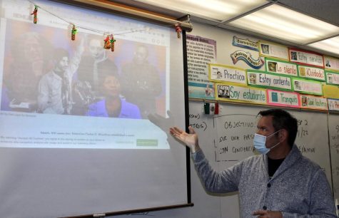 Omar Barcenas, Spanish teacher, gives a lesson on important Afro-Latino figures in honor of Black History Month. Barcenas created a unit to celebrate and raise awareness to the achievements of Afro-Latinos in the arts. 