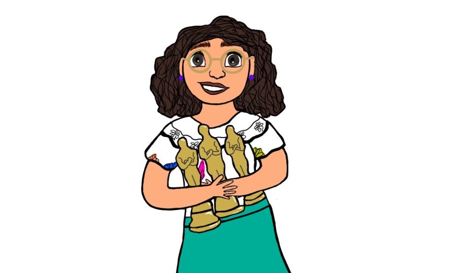 Wildcat illustrator Rachel Lim’s rendition of Encanto protagonist Mirabel holds three Oscar statues. Disney’s 60th animated feature, Encanto, was recently nominated for three Academy Awards, including Best Animated Feature, Best Original Score, and Best Original Song. 