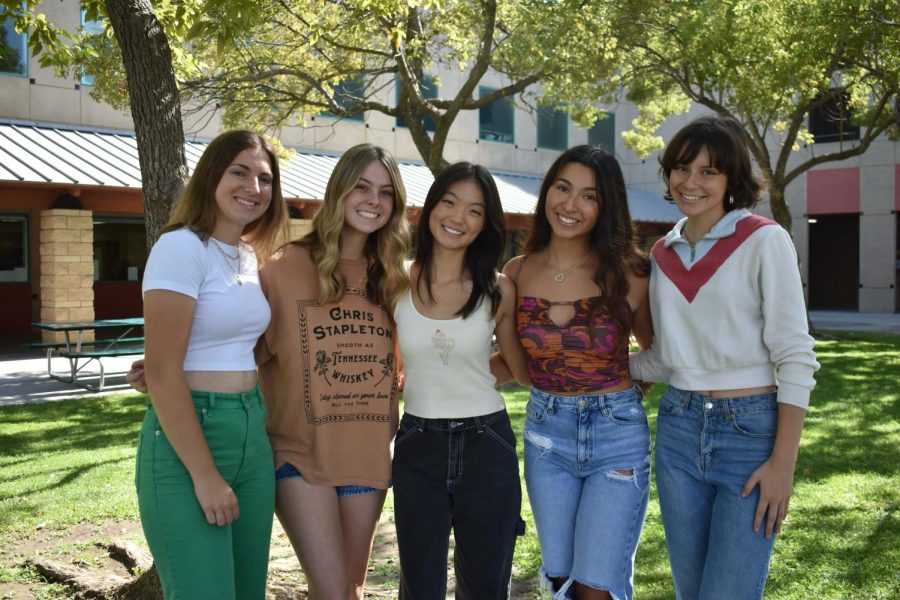 (from left to right): Maren Handel (ASB Treasurer), Hallie Boschman (ASB Secretary), Irene Kim (ASB President), Autumn Clodt (ASB Vice President), Audrie Pagano (School Board Representative).