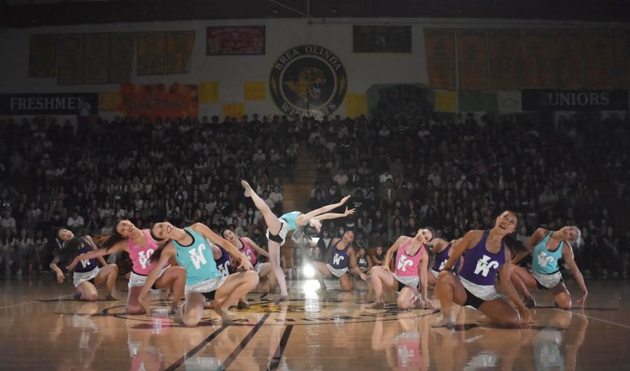 The Dance Production team performs a dance at the Homecoming rally on Sept. 23. In order to get students excited for Homecoming, the entire week from Sept. 19 to Sept. 23 was dedicated to spreading this year's Homecoming theme: Willy Wonka and the Chocolate Factory.