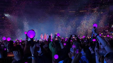 BTS fans, also ARMY, wave official light sticks in support of BTS’s return to LA on day 2 of the “Permission to Dance: On Stage” show on Nov. 27. 2021. This would be one of their many concerts before they announced their plan to send members to the army, nearly a year later.