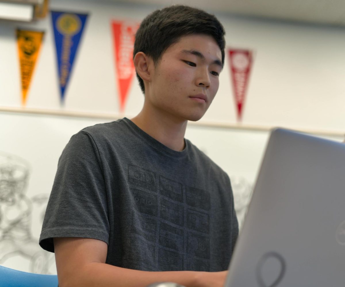 Minjun Kim, senior, works on an animated tutorial project using JavaScript. Kims score on last Octobers PSAT qualified him for a National Merit Scholarship, and placed him in the top one percent of all test-takers nationwide.