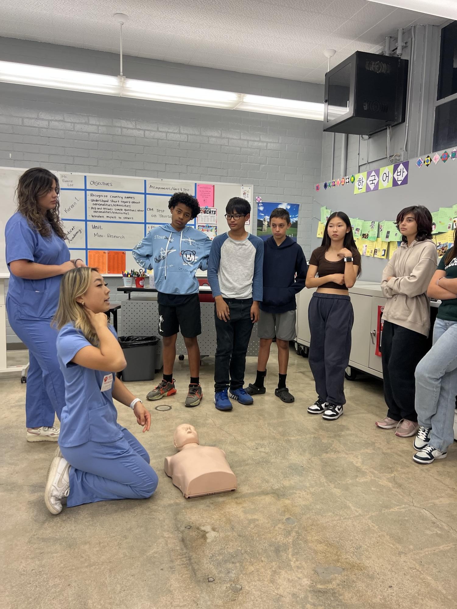 Health Occupations Students of America (HOSA) members teach Brea Junior High Exploring Medical Careers students how to do CPR on Nov. 13.