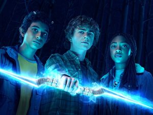 A promotional image featuring actors (left to right) Aryan Simhadri, Walker Scobell, and Leah Jeffries as main characters Grover Underwood, Percy Jackson, and Annabeth Chase. The show was greenlit for a second season on Feb. 7. (Disney+)