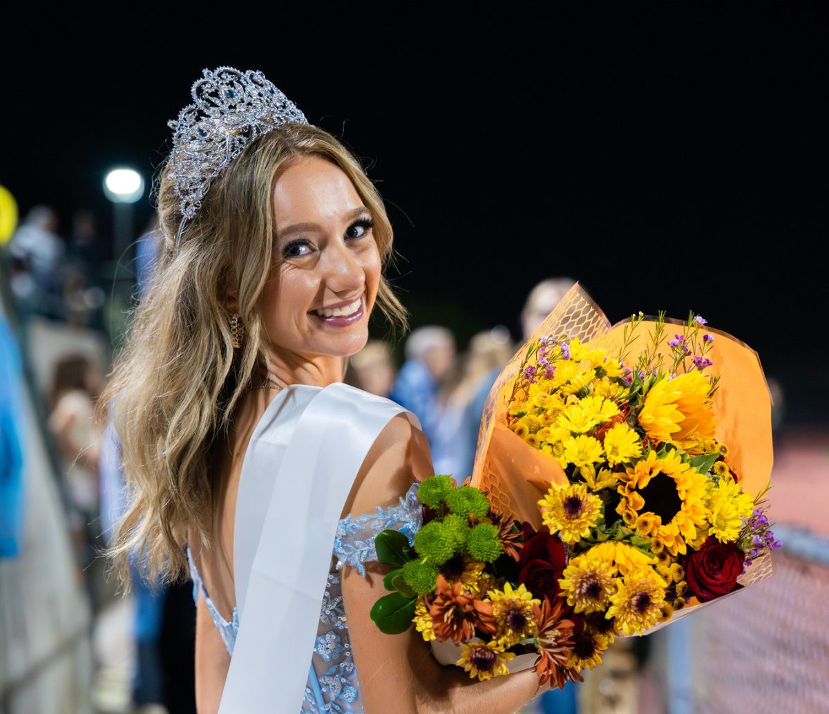 Brielle Denbo ('25) after being crowned Homecoming Queen at the Oct. 4 varsity football game. Denbo, a fourth-generation Wildcat, projects her love for the Brea community through community service and leadership roles. (Courtesy of Kam Veakrakmann)
