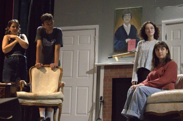 Play Production cast members rehearse their lines for their Oct. 24 and 25 performances. The first play of the year, The Mystery Murder at Manchester Manor, opens in the PAC at 7 p.m. tonight.