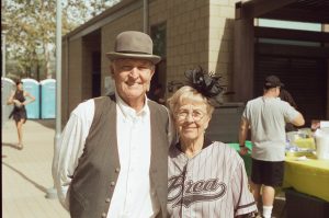 Volunteers in period dress at the Big Game Centennial event at the Brea Sports Park on Oct. 26. The day long celebration featured an opening ceremony, a speech from Brea's mayor, Christine Marick, a home run derby, and exhibition games. 