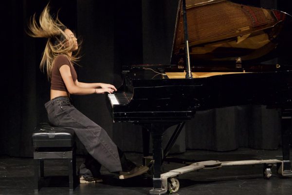 Brea's Got Talent finalist Simone Ligason-Tiquia ('26) performs Sergei Rachmaninoff's etude "Little Red Riding Hood." Ligason-Tiquia won third place for her performance at the annual talent show.