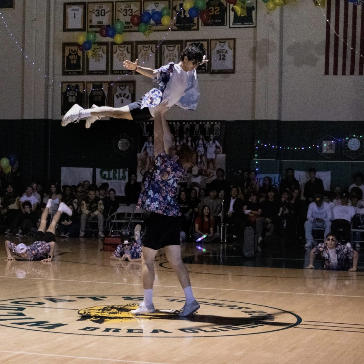 Jake Brooks ('25) lifts Alex Fontanez ('25) as part of the Mr. Brea dance routine. 