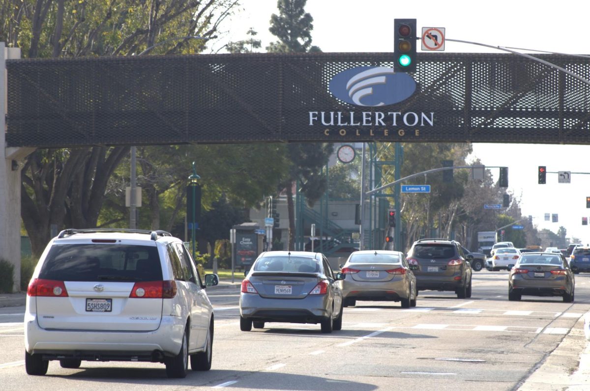 Cars drive towards the Fullerton College campus. Under the BOUSD-Fullerton College dual enrollment agreement, three courses will be offered to BOHS and BCHS high school students beginning Feb. 3.