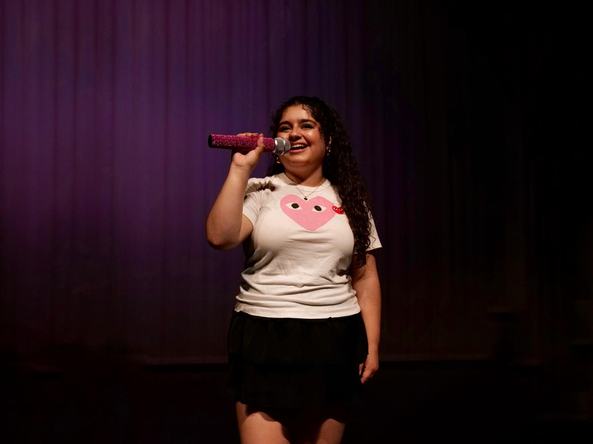Alicia Montano ('25) in the BOHS PAC. Montano has evolved from a timid seven-year old to an award-winning senior with lead roles in Show Choir and Musical Theater, and dreams of stardom on Broadway.