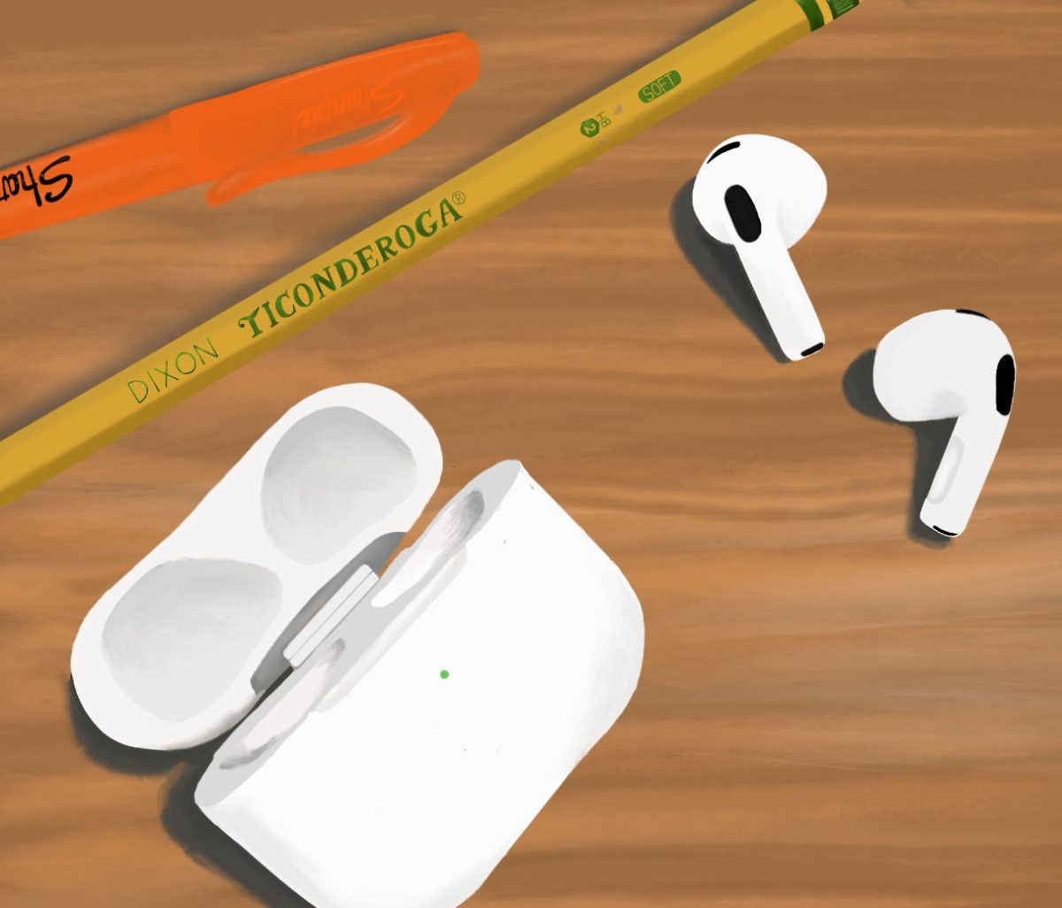STUDY TOOLS: pencils, highlighters, and for BOHS students who prefer to study to their Spotify playlists, AirPods. 