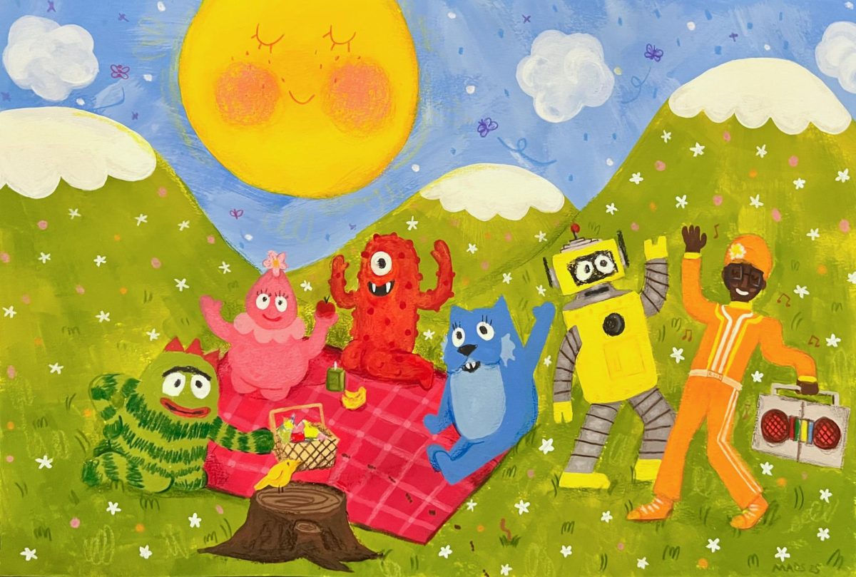 Characters from the show 'Yo Gabba Gabba!', which was co-created in Brea by BOHS alumnus Scott Schultz ('89). (Artwork 'Dance Dance Picnic!', by La Crescenta-Montrose artist Maddie Saunders, used with Saunders' permission.)