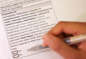 The Nov. 4 special election ballot and its sole voting measure, Proposition 50.
