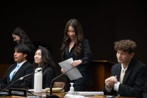 Maia Hammel (‘27) reacts to winning the MVP award after playing both the role of pretrial attorney and opening attorney  at the 2025 Orange County Mock Trial Competition held at the Orange County Central Justice Center Nov. 13.