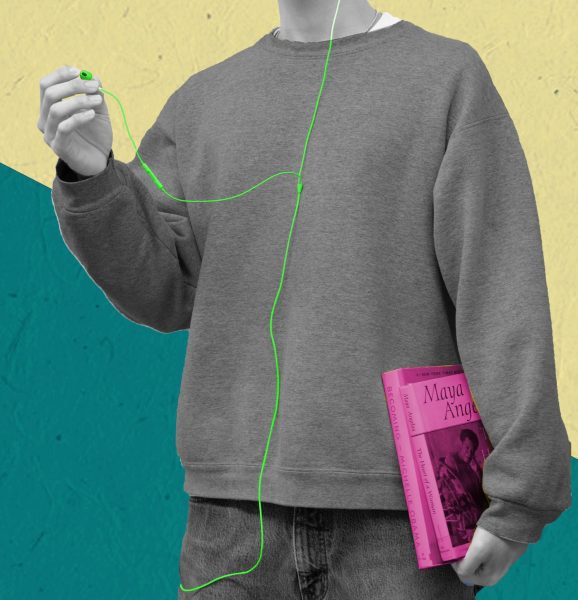 A book of poetry, wired headphones, and thrifted jeans are just a few of the favorites of performative males. (Illustration by Quyen Anderson)