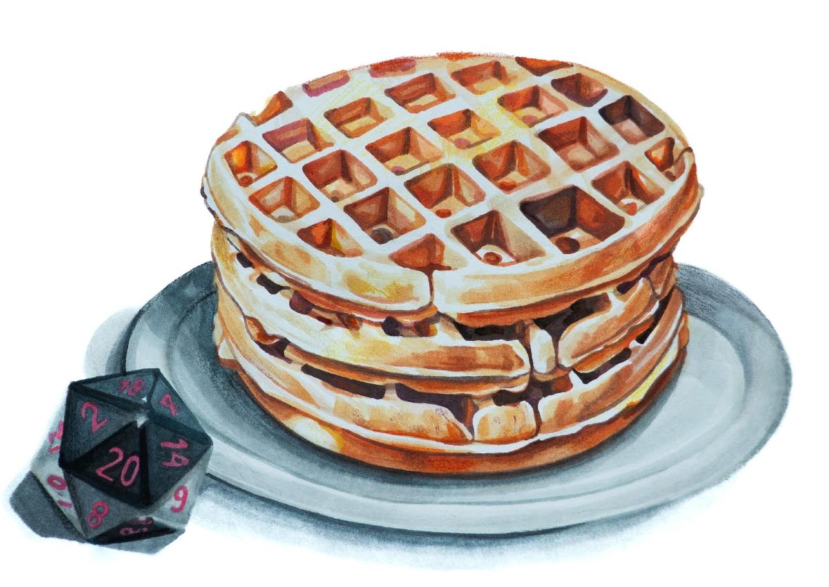 A 20-sided die and a stack of Eggo waffles, two familiar objects to fans of 'Stranger Things', which concluded Dec. 31, 2025.