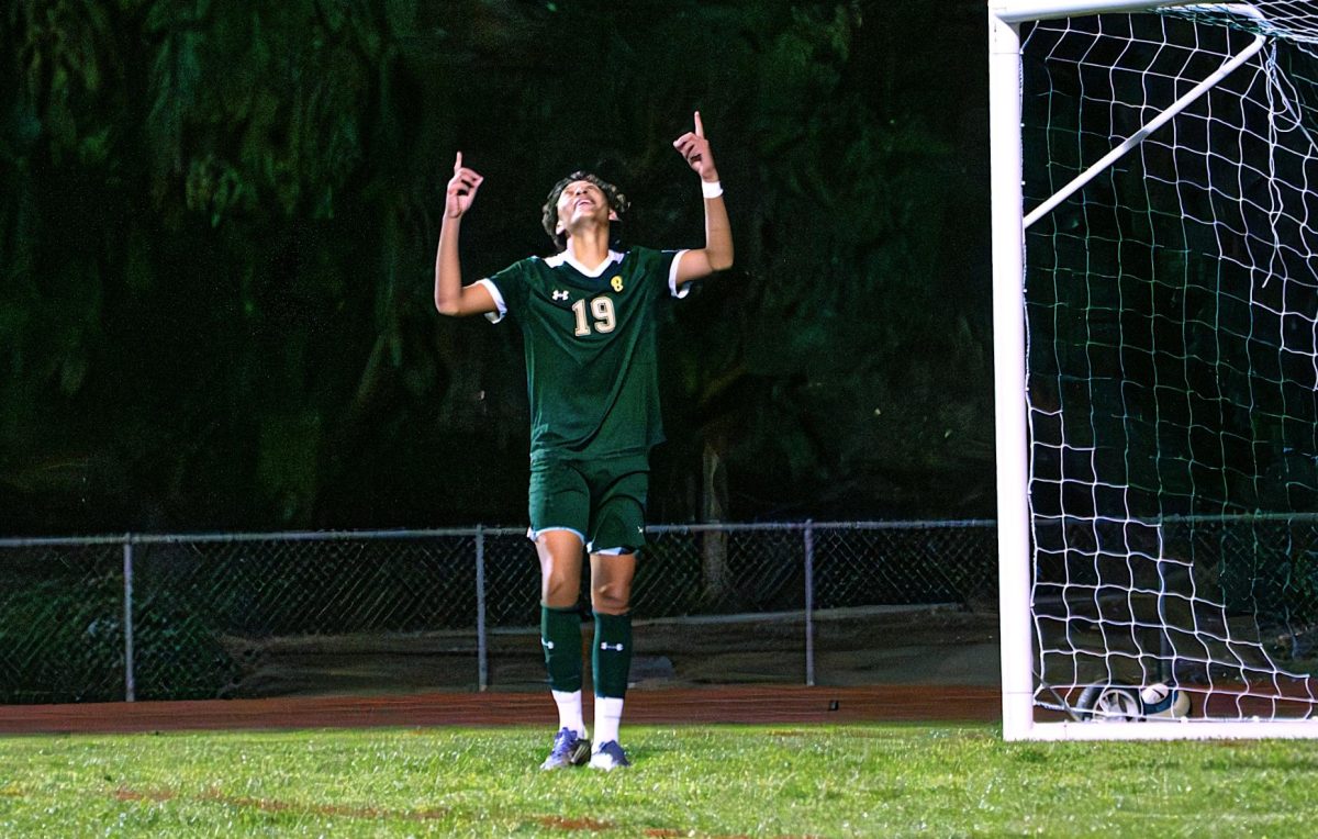 Jens Erxleben ('27) celebrates after scoring a goal in the 64th minute against visiting Villa Park High School Jan. 13. 