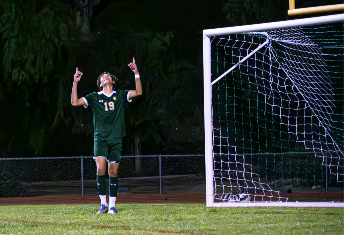 Jens Erxleben ('27) celebrates after scoring a goal in the 64th minute against visiting Villa Park High School Jan. 13. 