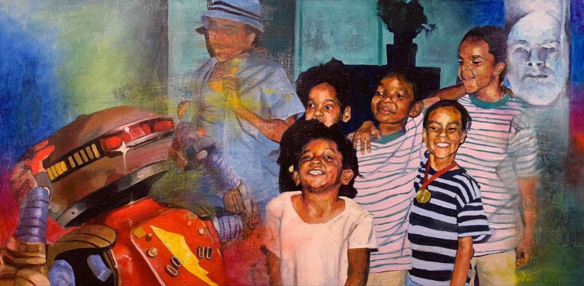 Artist Derick Edwards' oil on canvas, "A Yi Yi," on display at the Brea Gallery's 'Mixed Feelings: Existing in the Space Between' exhibit. (Image shared with the artist's permission.) 