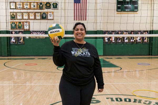 Head coach Kavita Arasu in the Wildcat Gym where she has led boys' varsity volleyball.